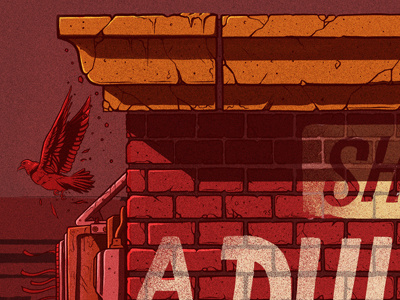 Breaking building brick building cracks fan illustration pigeon sign painting texture