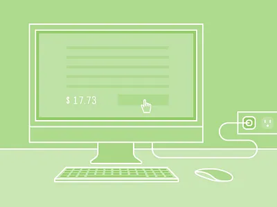 Online Shopping clean e commerce flat illustration imac line work linear mouse click power outlet vector