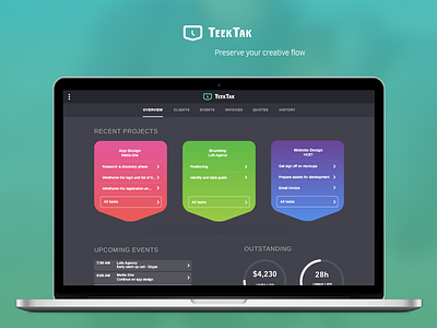 Teektak - Tool Dashboard app creative dashboard freelancers multi platform teektak tool web app