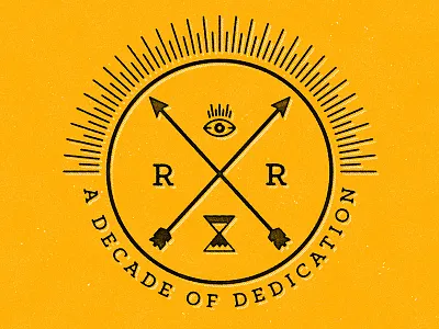 A Decade of Dedication anniversary arrows branding circle eye lines logo r texture