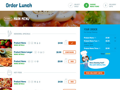 Refining the order process blue cart ecommerce food green kids lunch order responsive web