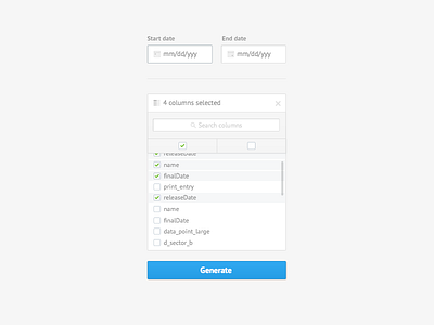 Column Selection button checkbox selection ui web