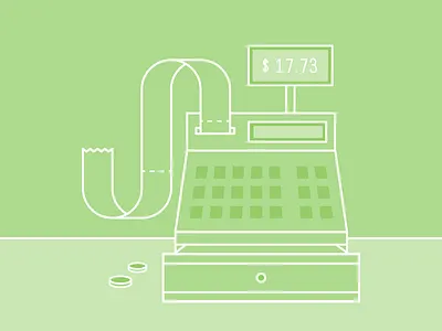 Offline Shopping cash register clean drawer flat illustration line work linear price receipt store vector