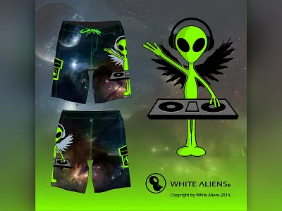 White Aliens Festival Shorts aliens clothing design dj edm music shorts vector