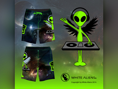 White Aliens Festival Shorts aliens clothing design dj edm music shorts vector