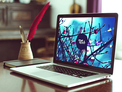 Web Display Mockup feather laptop mockup psd mockup showcase mockup web web design website design wood