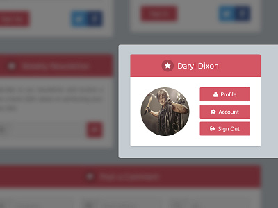 Daryl Dixon Profile Module button component dary dixon icon module red ui walking dead web web design website