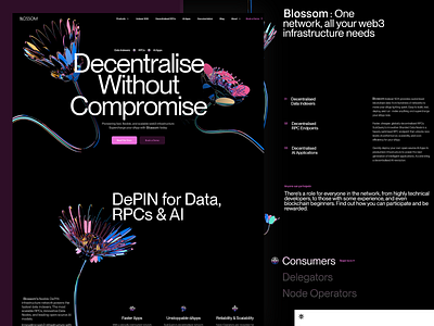 Blossom: Scalable Web3 Infrastructure animated interface blockchain ui crypto dashboard dapp experience dark mode ui decentralized apps developer tools digital experience fintech ui interactive design scalable solutions smart contracts startup design tech aesthetics token economy ui ux ux ui web3 infrastructure