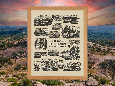 Texas Hill Country State Parks branding design graphic design hillcountry illustration illustration art nature outside rivers stateparks texan texas texashillcountry texasstateparks texture typography vector