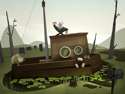 Retirement captain green illustration photoshop retirement ship swamp tanning trees