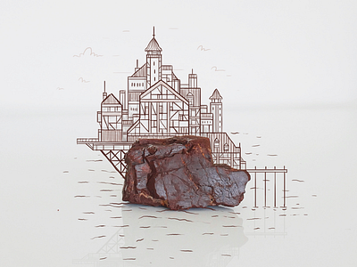 Craggy Chateau doodle illustration island photo rock sketch