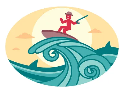 Mr Olaf on the top of the wave flat illustration mrolaf ocean sea shark surf surfing vector wave