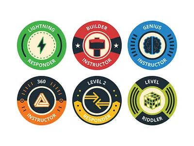 Badges + Golden Eggs For Instructors 360 arrows badges brain builder cube genius hammer level lightning triangle vintage