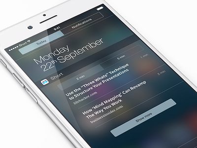 Short Widget app article concept ios 8 iphone mockup notification center reading app today view widget