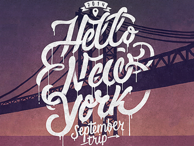 Hello NYC art bridge hand drawn handwrite illustration lettering new york nyc script type typography