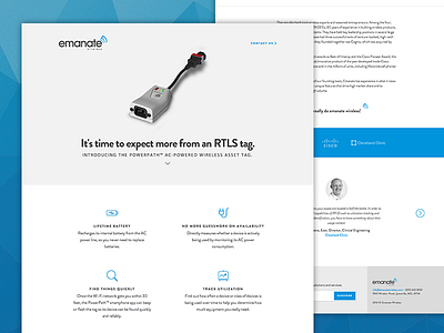 Emanate Wireles contact features flat form icons landing newsletter product testimonials