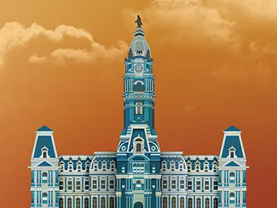 Solo Show architecture buildings gradient illustration philadelphia sky vector william penn