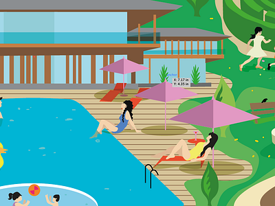 Poolside art illustration map pool vector