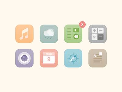 Icon Set 3 books cal calculator camera flat icon ios music radio safari weather