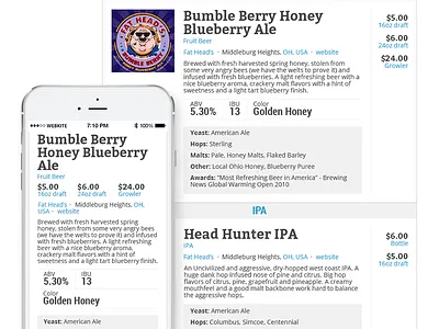 Beer Menu beer brewery clean list menu mobile price pricing responsive simple white