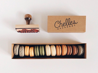 Chelles Macarons stamp bakery branding chelles dallas logo macarons packaging script stamp