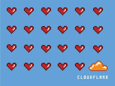 Internal illustration 8 bit cloud cloudflare hearts