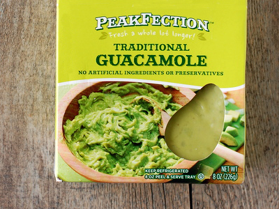 PeakFection Guacamole avacado carton food green label package design packaging window