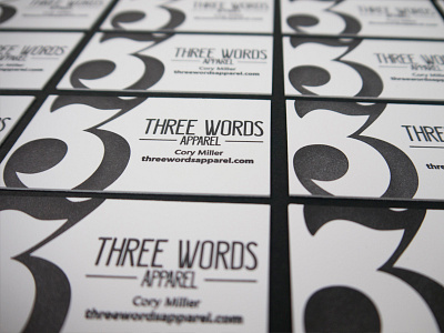 Three Words Business Cards apparel brand business card identity letterpress logo packaging print three