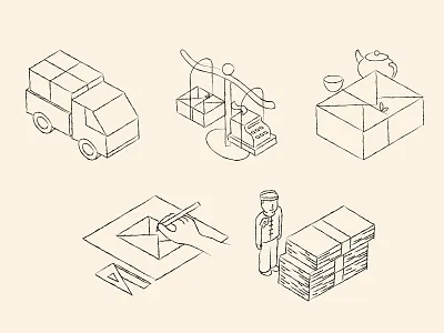 Procedure of Fair Trade delivery fair gift money reward scale sketch teapot truck