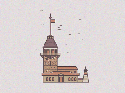 maiden tower redesign boshporus build city design flat graphic illustration istanbul line tower vector