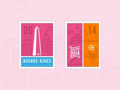 Dribbble Meetup Stamps! 2014 basketball buenos aires city dribbble kite meetup obelisk stamp