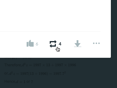 Reshare Hover arrow hover icon like math modal more refresh reshare save sharing social