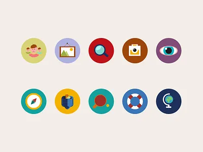 Flat Icon Kit Preview #1 camera earth eyes flat help icon pastel picture ping pong preview user