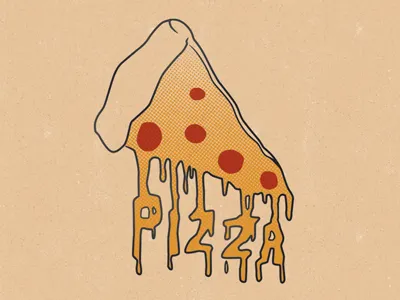P-I-Z-Z-A halftone illustration pizza
