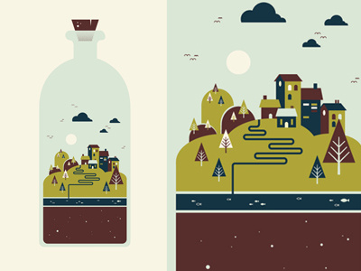 Waller Creek Conservancy bottle illustration modern simple terrerium town