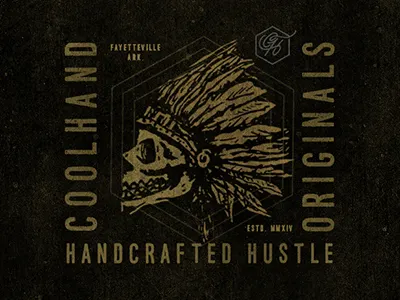 Coolhand Originals branding ch hand lettered logo monogram motorcycle script skull texture typography vintage