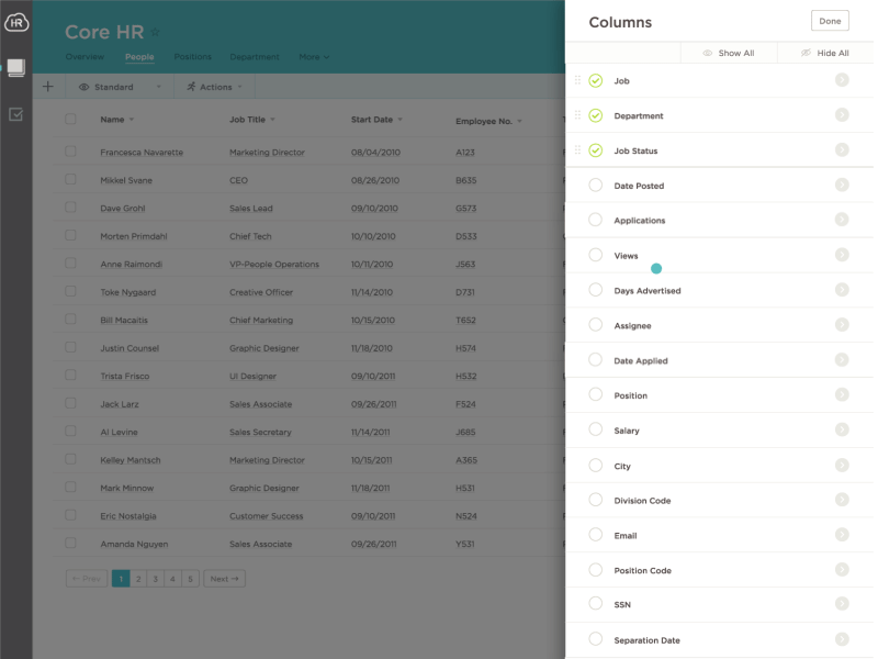 Animated Column Picker after effects flyout grid hrcloud interaction interaction design ixd responsive ui