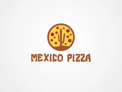 Mexico Pizza brown cactus food logo mexico pizza red restaurant yellow