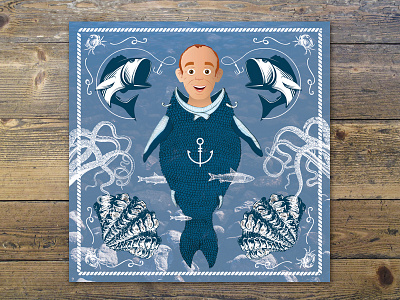 Nautical Birthday Card fishing men with a fish body nautical sea