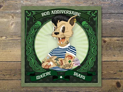 Rock'n'Roll Birthday Card birthday cat celtic illustration rocknroll cat tattooed