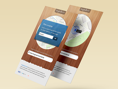 Longitude.me app dialog longitude map playful round map transparent ui ux wood