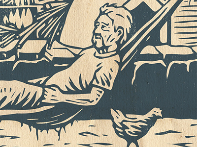 Don Chepe campesino central america chicken elderly farm hammock honduras linocut woodblock woodcut