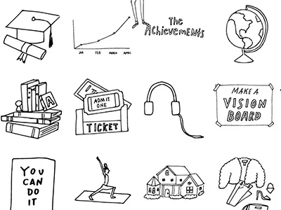 Jess Lively line drawing vision board