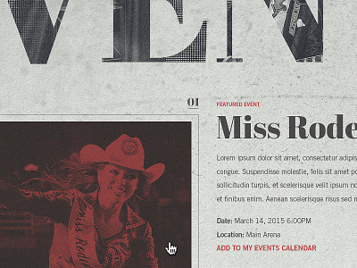 Events Selection Page abril design grid hover layout serif type typography web