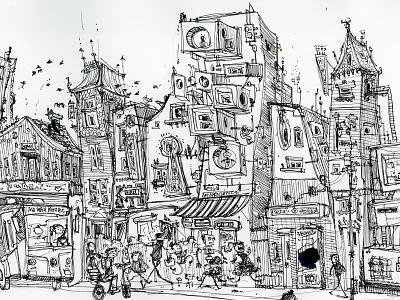 Tokyo Street Sketch architecture character future illustration pen and ink tokyo traditional