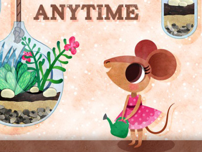 Garden Mousey art cute gardening globaltalentsearch illustration mouse plants terrarium typography vintage