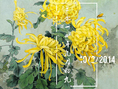 9月9日重阳节 99 banner chinese chrysanthemum flower green painting traditional yellow