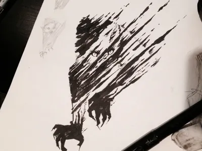 wolves in the water illustration ink sketch
