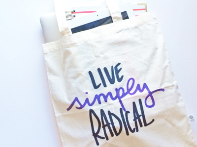 live simply radical tote black hand drawn handlettering purple sans script tote