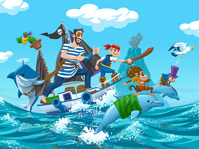 Quentin The Pirate And His Dad boat digital illustration pirate